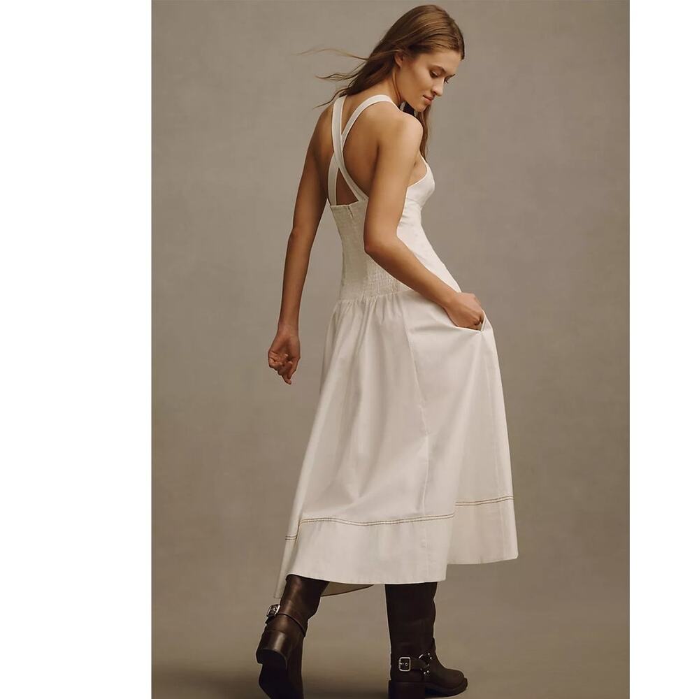 NWT Anthropologie The Kenzie Drop-Waist Midi Dress $178 XL White Smocked Back - Picture 2 of 5